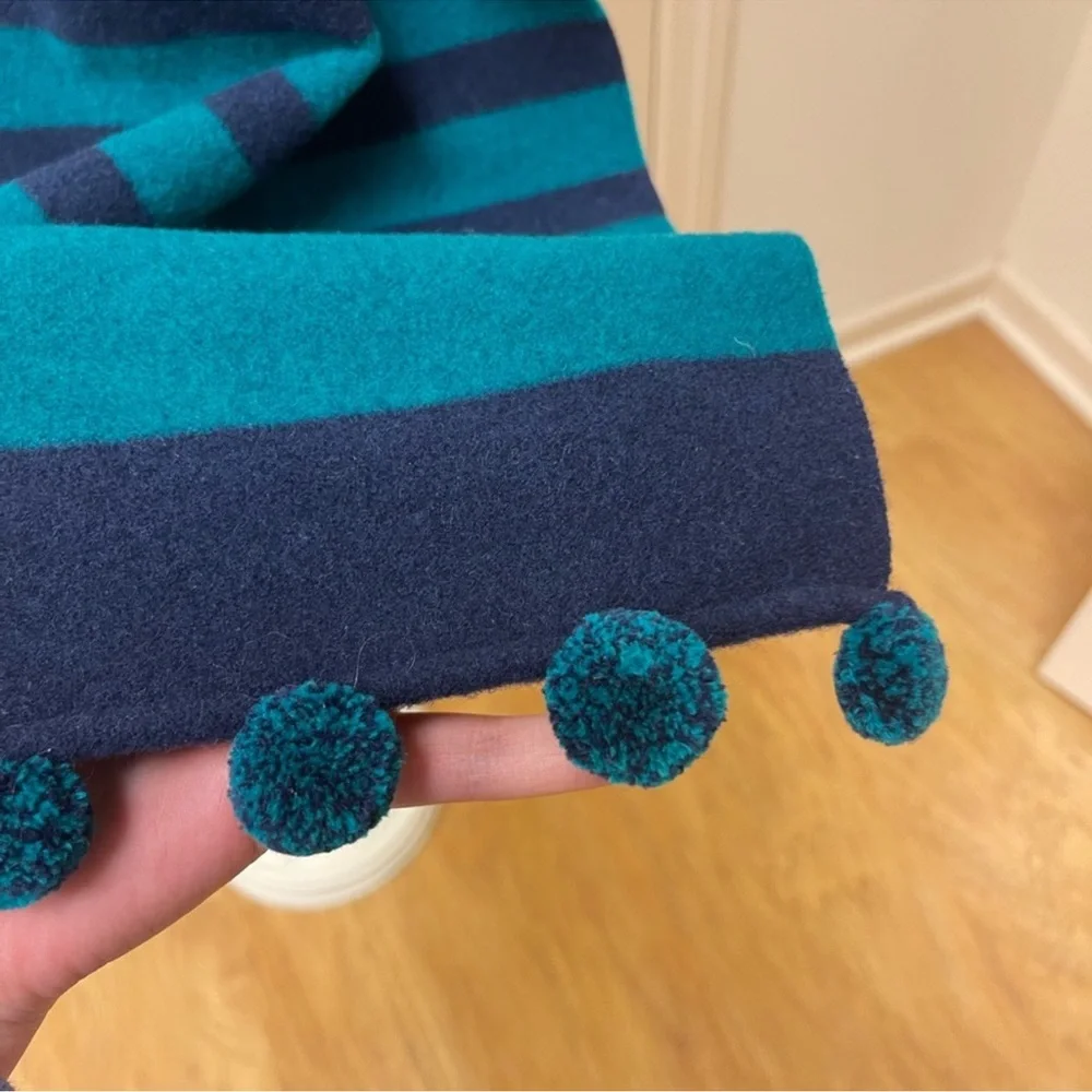 🚨MAKE AN OFFER🚨 J Crew Oversized Blue/Green Striped Wool Scarf with Pom Poms